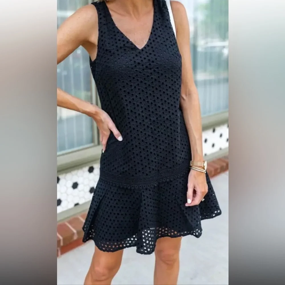 Banana Republic size 10 black eyelet lace knit sheath mini dress Whimsigoth